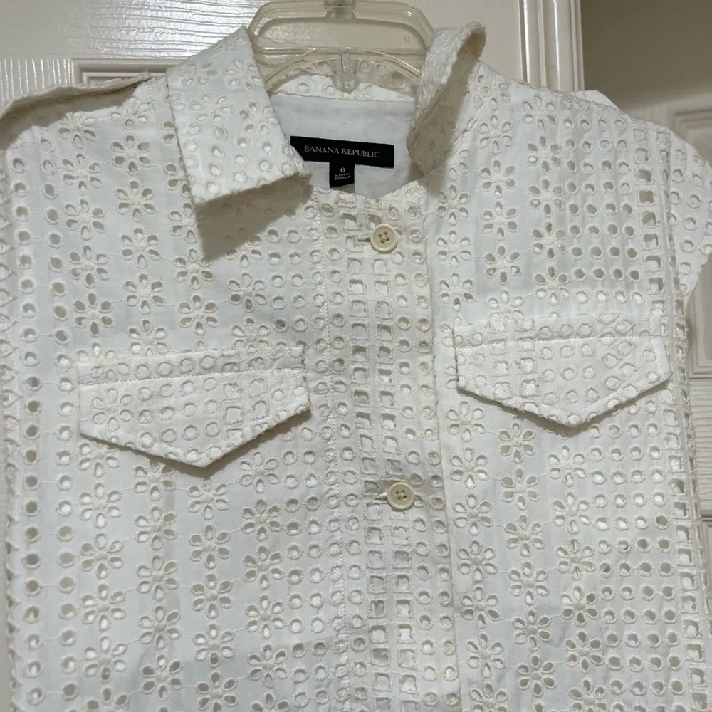 Banana Republic Ivory Eyelet belt short sleeve cotton Shirtdress pocket‎ 6 NWNT - Picture 6 of 12